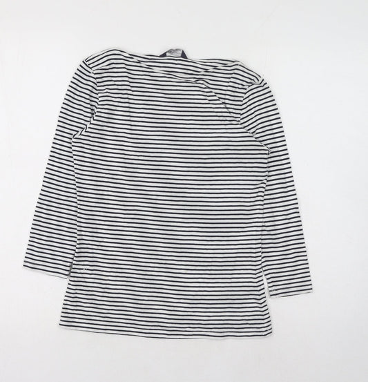 Marks and Spencer Womens White Striped Cotton Basic Blouse Size 8 Boat Neck