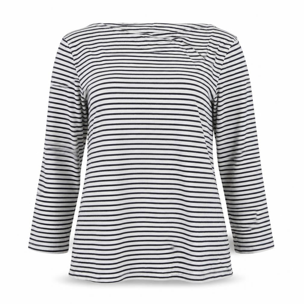 Marks & Spencer Womens White Striped Cotton Basic Blouse Size 8 Boat Neck