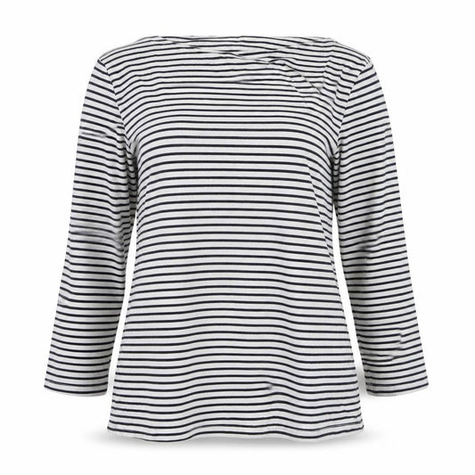 Marks & Spencer Womens White Striped Cotton Basic Blouse Size 8 Boat Neck