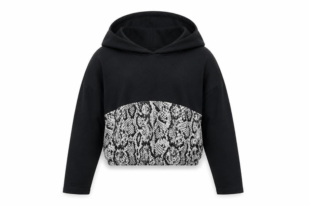 Matalan Girls Black Animal Print Polyester Pullover Hoodie Size 9 Years Pullover - Cropped Snake Skin Print