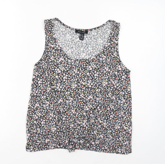 New Look Womens Multicoloured Floral Cotton Basic Tank Size 8 Scoop Neck - Tie Front