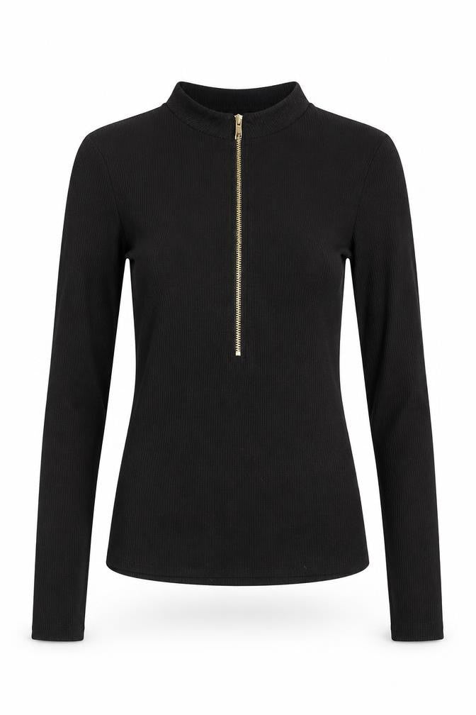 Monica Geuze Womens Black Polyester Basic Blouse Size XS Round Neck