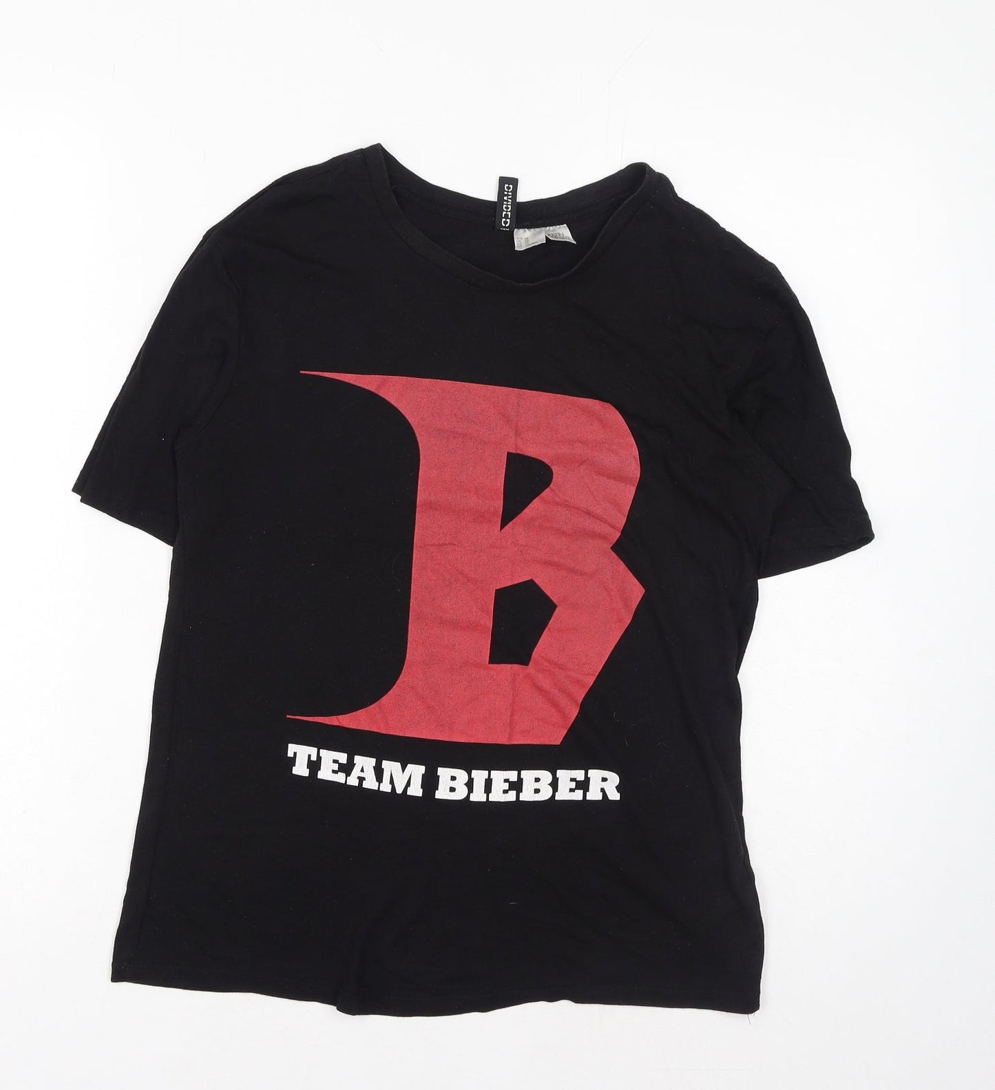 H&M Womens Black Cotton Basic T-Shirt Size XS Round Neck - Team Bieber