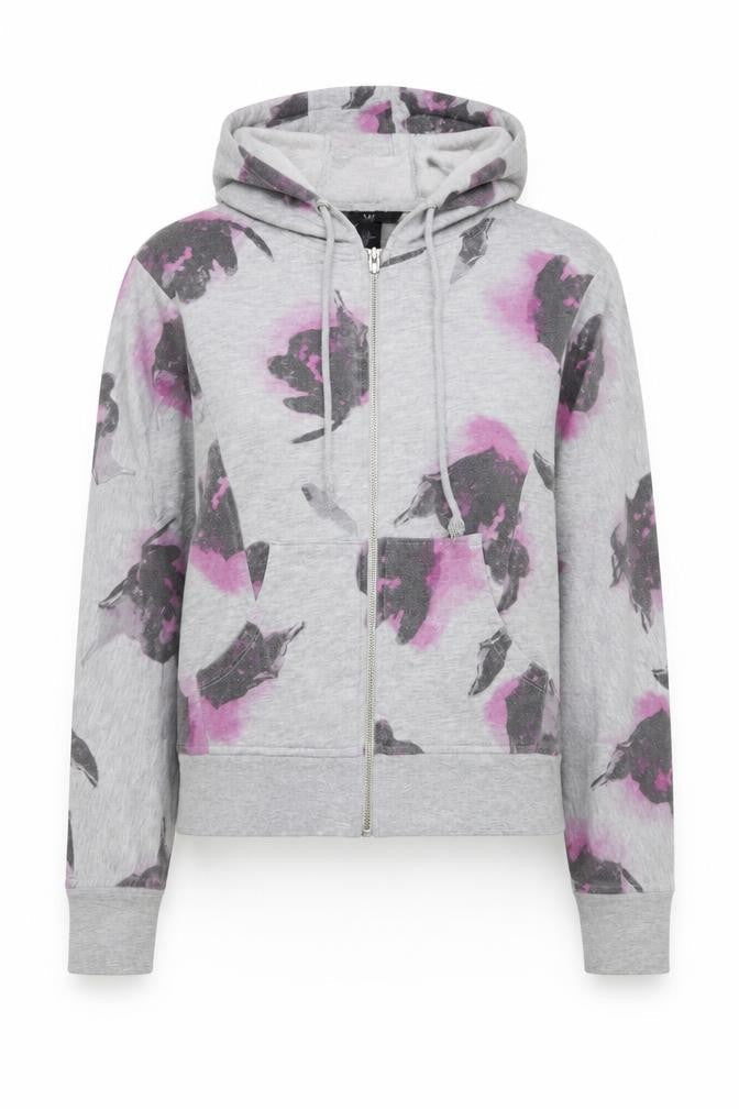 H&M Womens Grey Floral Cotton Full Zip Hoodie Size XS Zip - Cropped