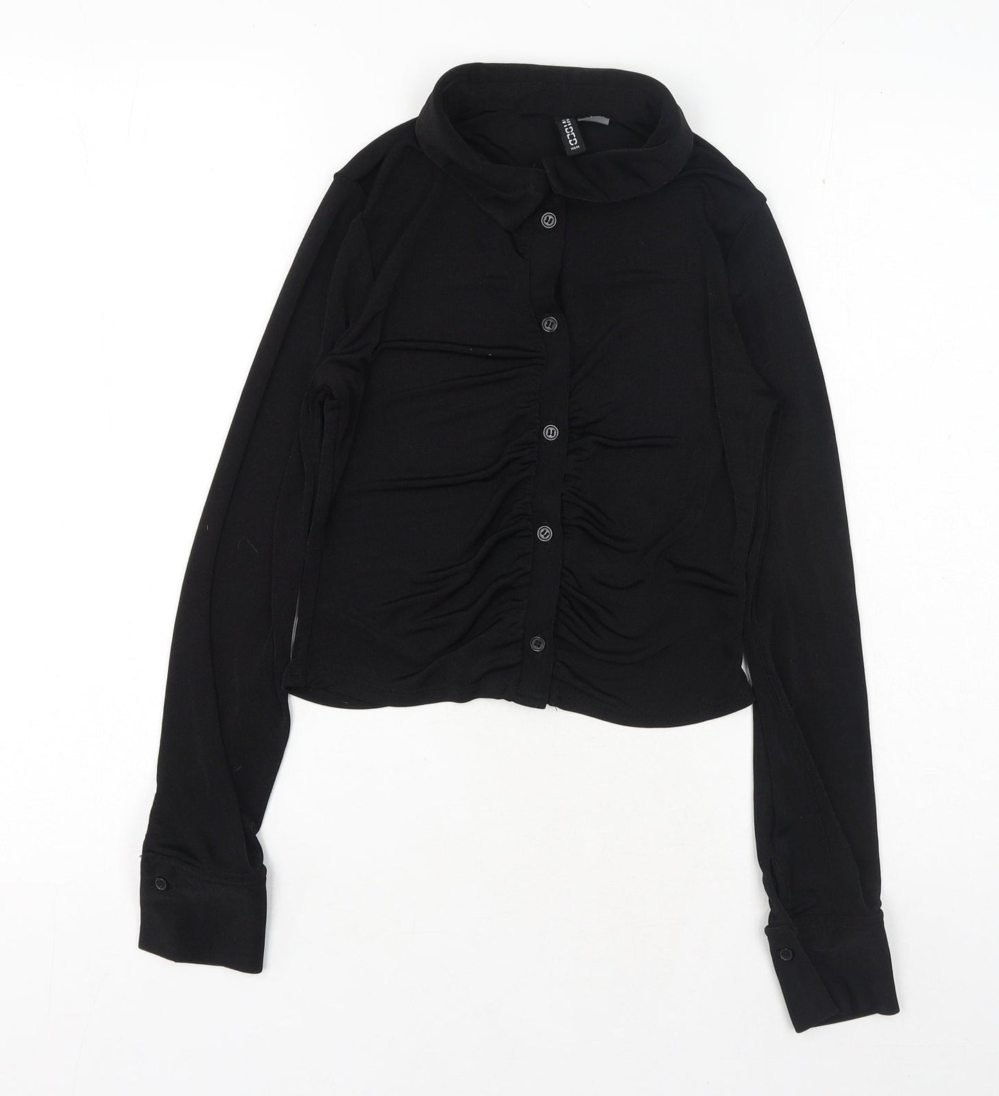 H&M Womens Black Polyester Basic Button-Up Size S Collared