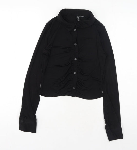 H&M Womens Black Polyester Basic Button-Up Size S Collared