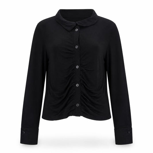 H&M Womens Black Polyester Basic Button-Up Size S Collared