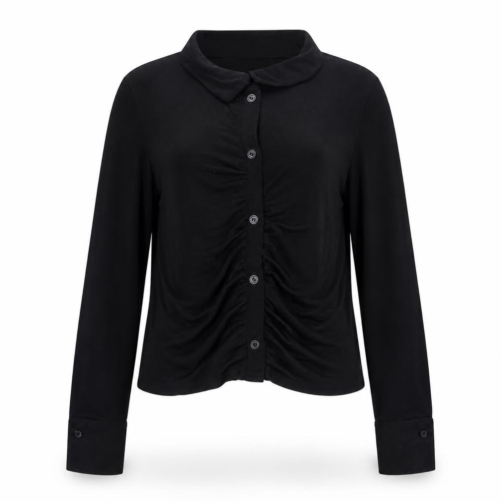 H&M Womens Black Polyester Basic Button-Up Size S Collared
