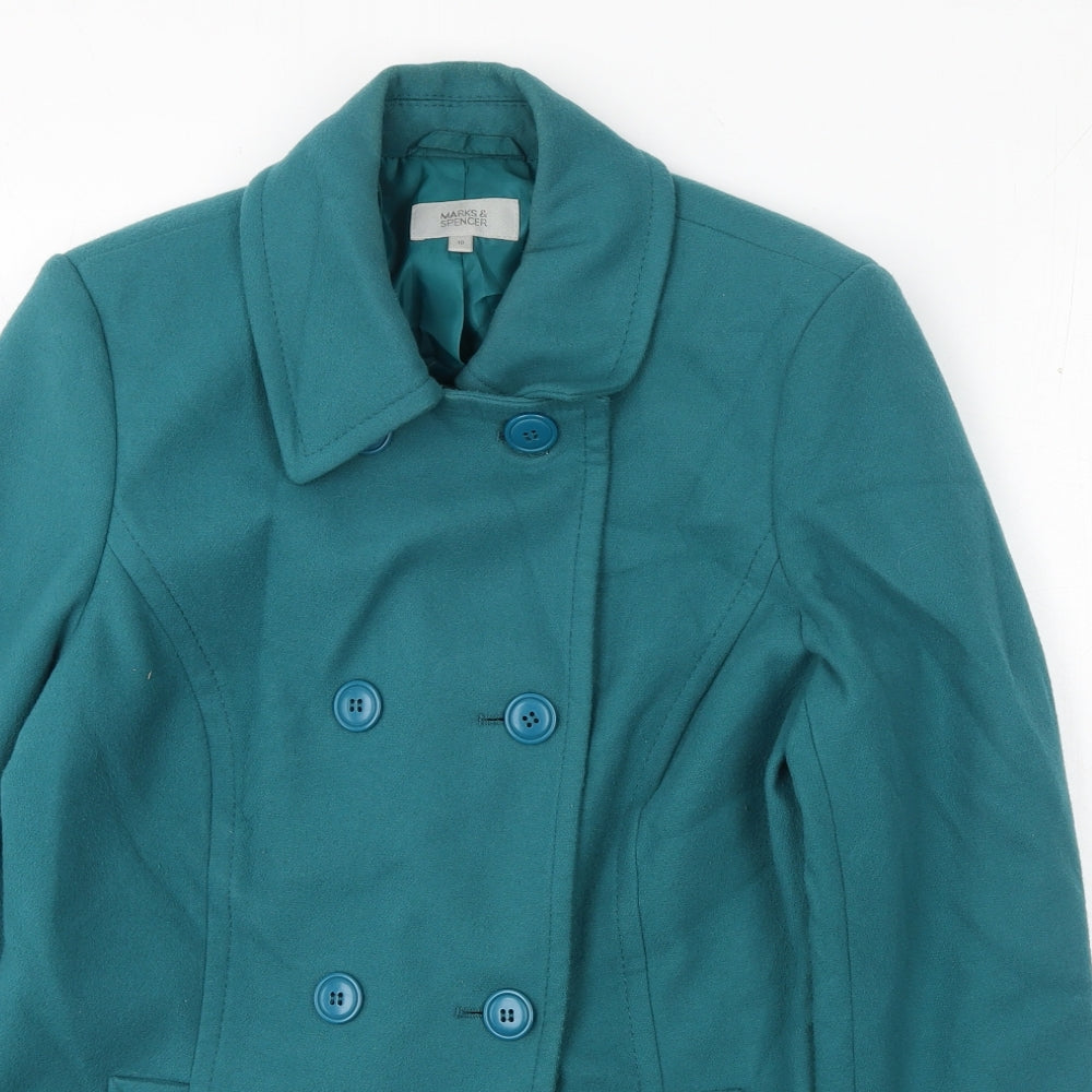 Marks & Spencer Womens Green Pea Coat Jacket Size 10 Button
