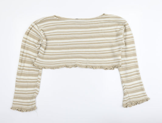 Nasty Gal Womens Beige Boat Neck Striped Acrylic Pullover Jumper Size S - Cropped