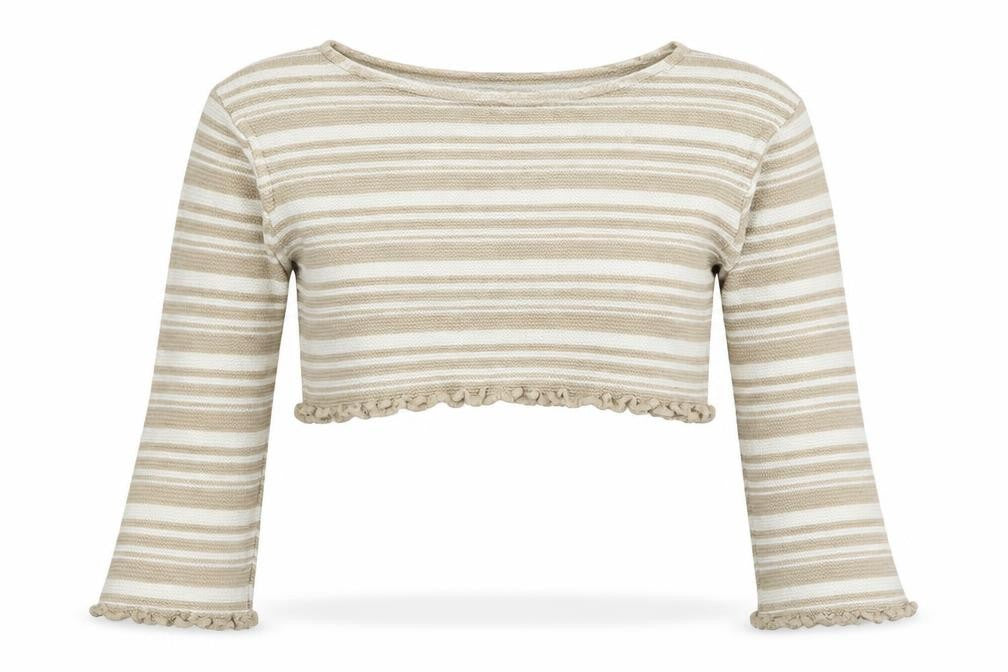 Nasty Gal Womens Beige Boat Neck Striped Acrylic Pullover Jumper Size S - Cropped