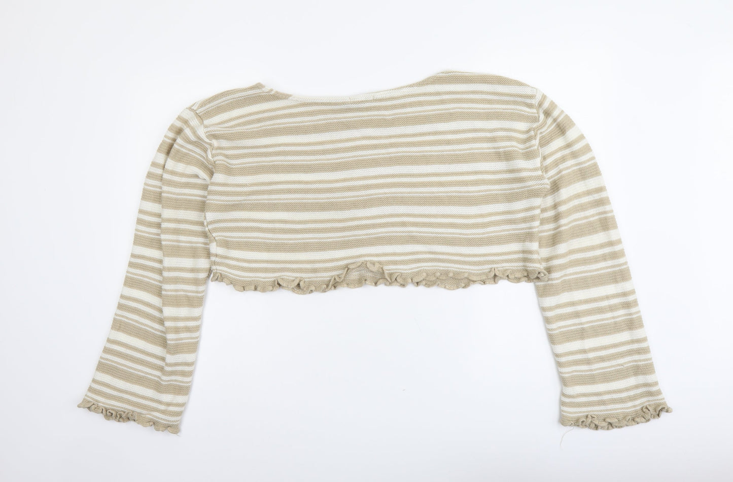 Nasty Gal Womens Beige Boat Neck Striped Acrylic Pullover Jumper Size S - Cropped