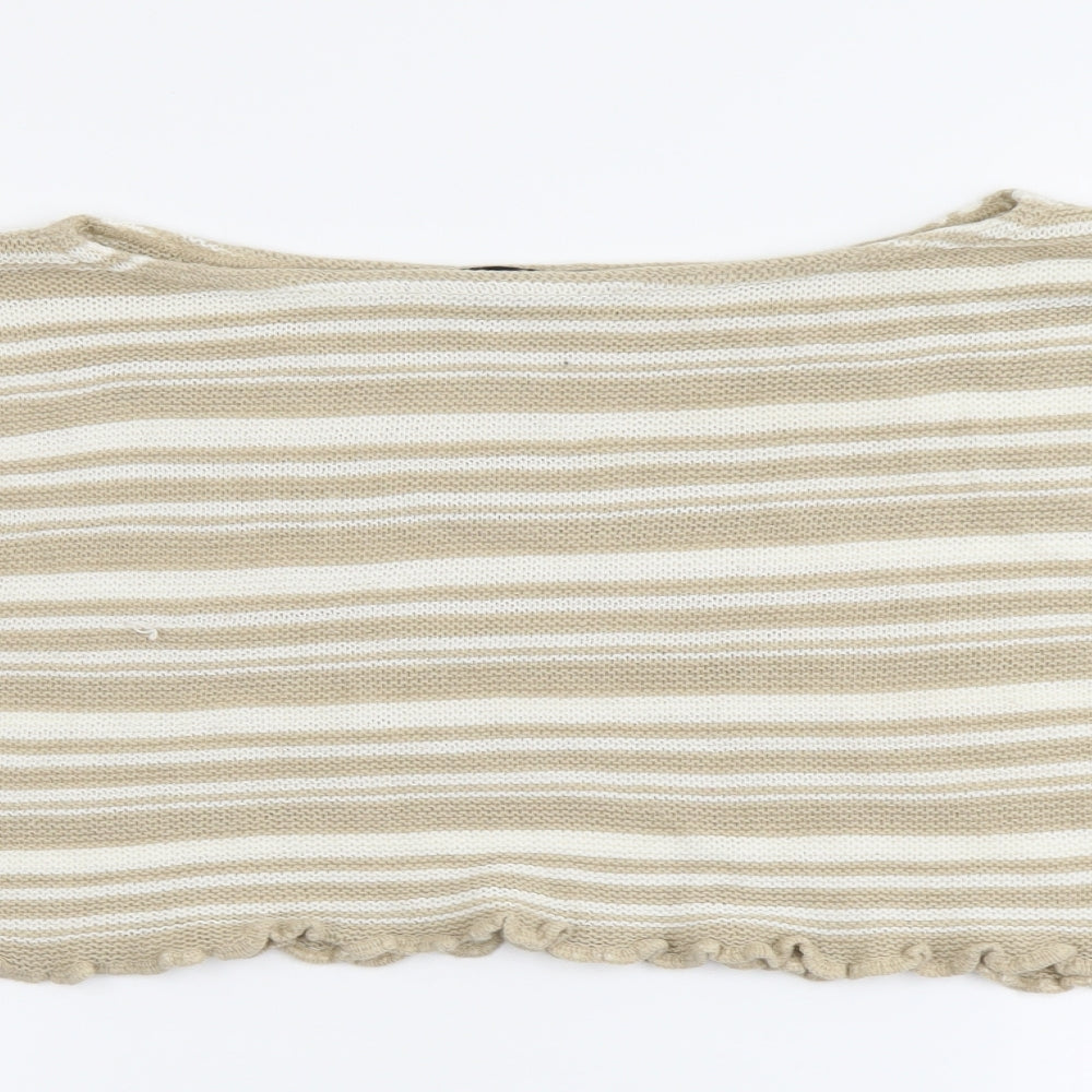 Nasty Gal Womens Beige Boat Neck Striped Acrylic Pullover Jumper Size S - Cropped