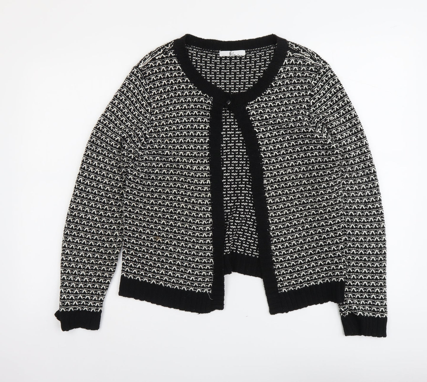 Klass Womens Black Scoop Neck Geometric Acrylic Cardigan Jumper Size M