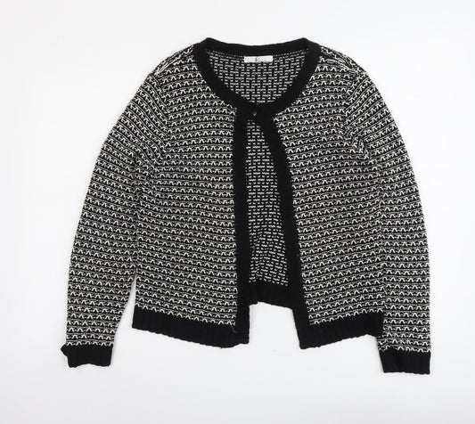 Klass Womens Black Scoop Neck Geometric Acrylic Cardigan Jumper Size M