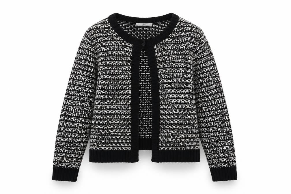 Klass Womens Black Scoop Neck Geometric Acrylic Cardigan Jumper Size M
