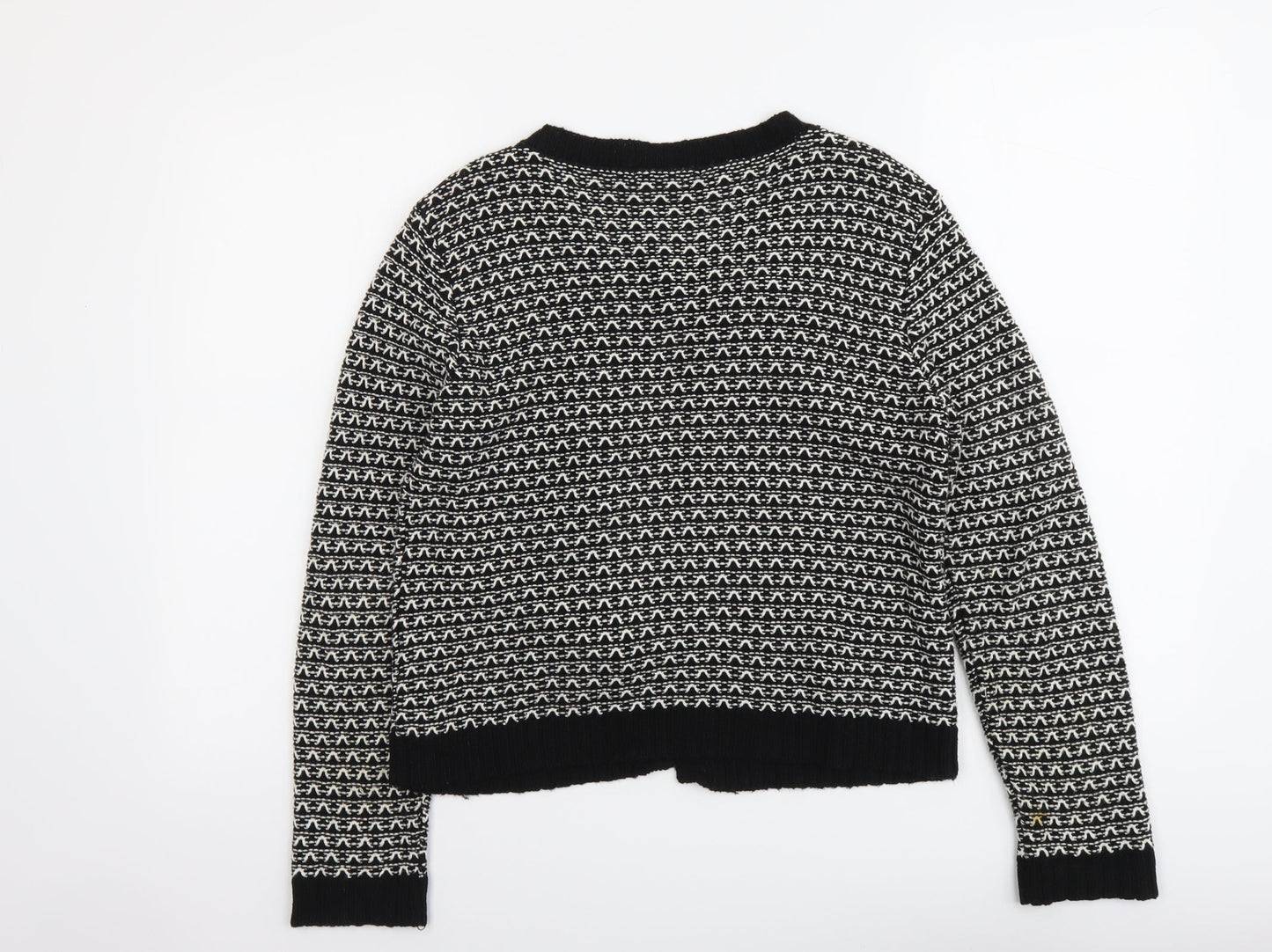 Klass Womens Black Scoop Neck Geometric Acrylic Cardigan Jumper Size M