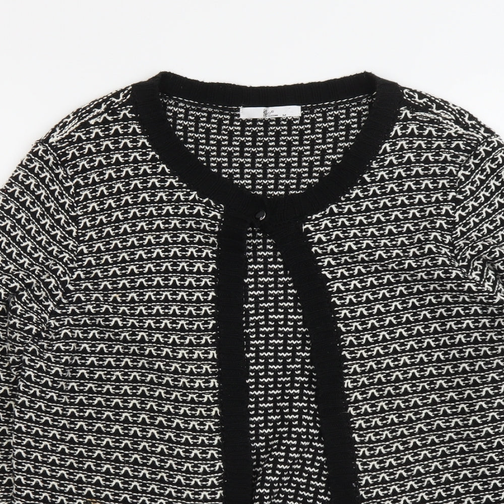 Klass Womens Black Scoop Neck Geometric Acrylic Cardigan Jumper Size M