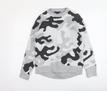 Peacocks Womens Grey Round Neck Camouflage Acrylic Pullover Jumper Size S