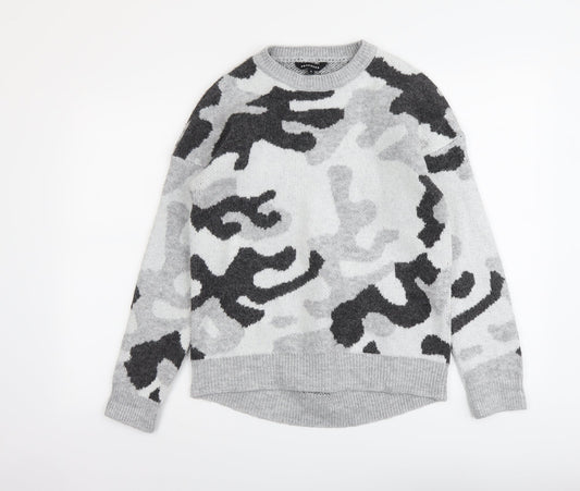 Peacocks Womens Grey Round Neck Camouflage Acrylic Pullover Jumper Size S