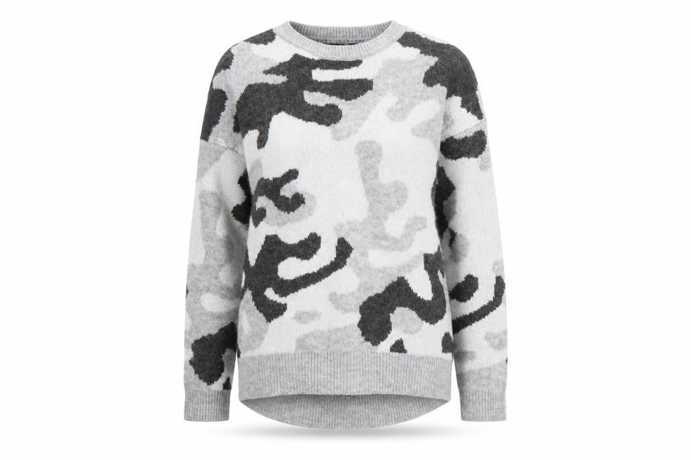 Peacocks Womens Grey Round Neck Camouflage Acrylic Pullover Jumper Size S