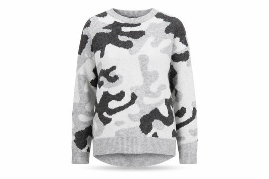 Peacocks Womens Grey Round Neck Camouflage Acrylic Pullover Jumper Size S
