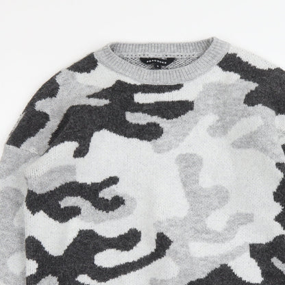 Peacocks Womens Grey Round Neck Camouflage Acrylic Pullover Jumper Size S