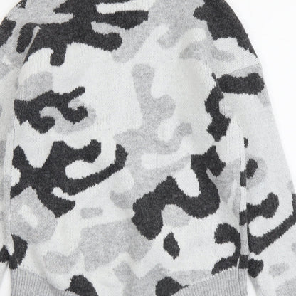 Peacocks Womens Grey Round Neck Camouflage Acrylic Pullover Jumper Size S