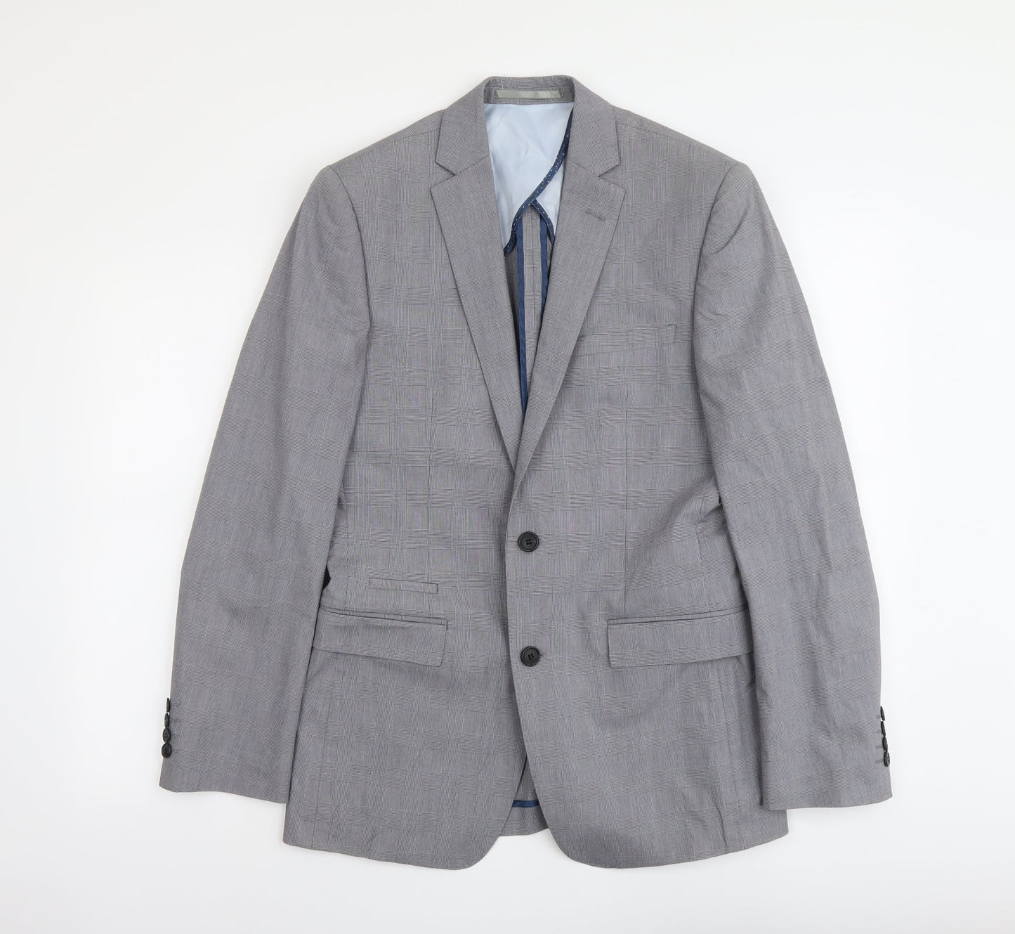 French Connection Mens Grey Plaid Polyester Jacket Suit Jacket Size M Regular