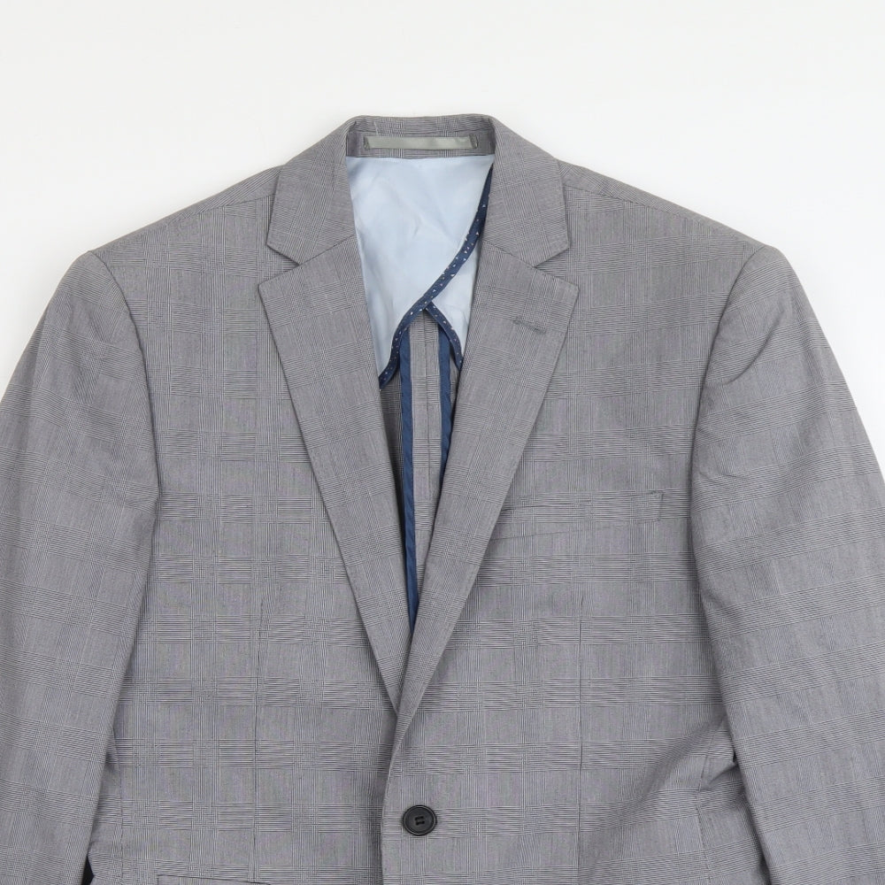 French Connection Mens Grey Plaid Polyester Jacket Suit Jacket Size M Regular