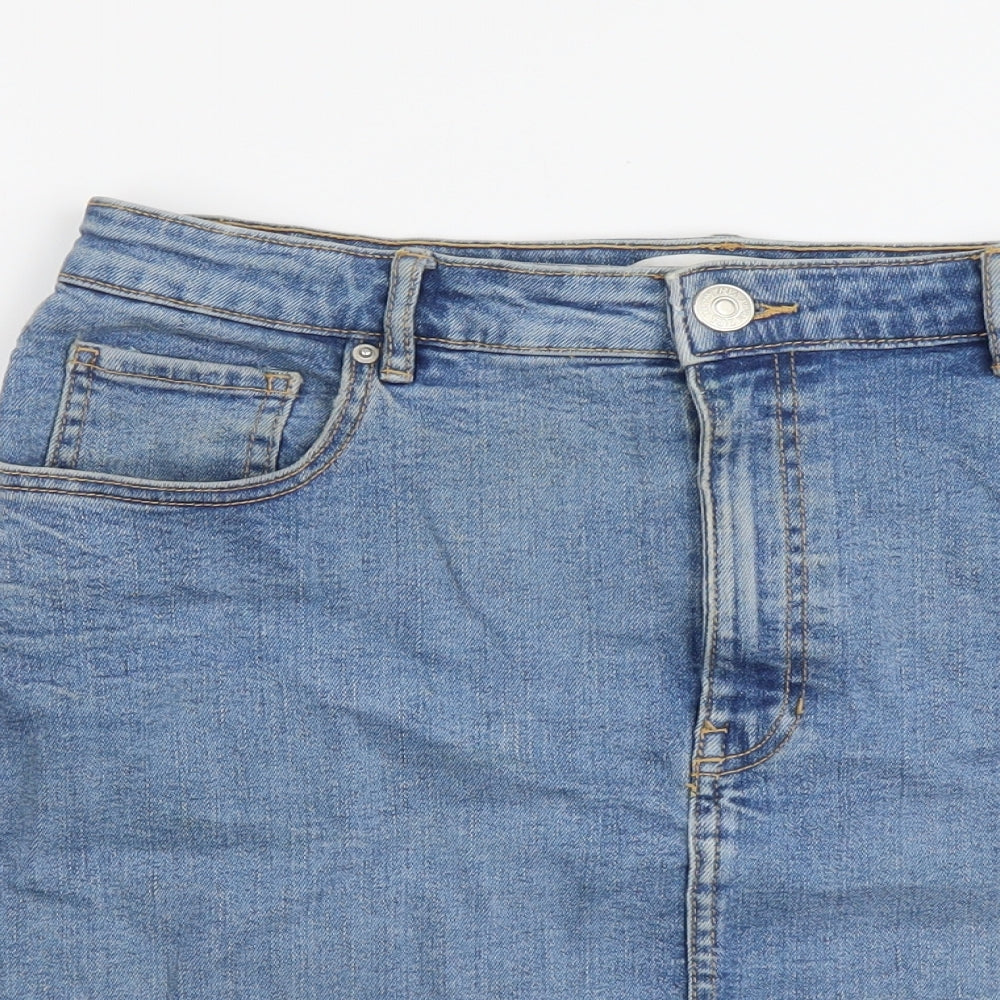 Zara Womens Blue Cotton Straight & Pencil Skirt Size L Button