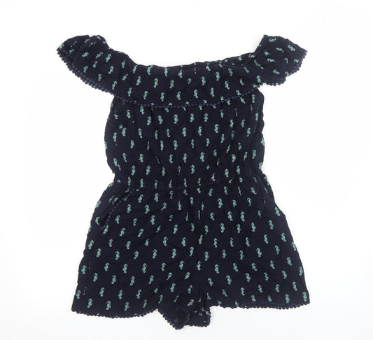 Oasis Womens Blue Geometric Viscose Playsuit One-Piece Size M Pullover - Sea Horse