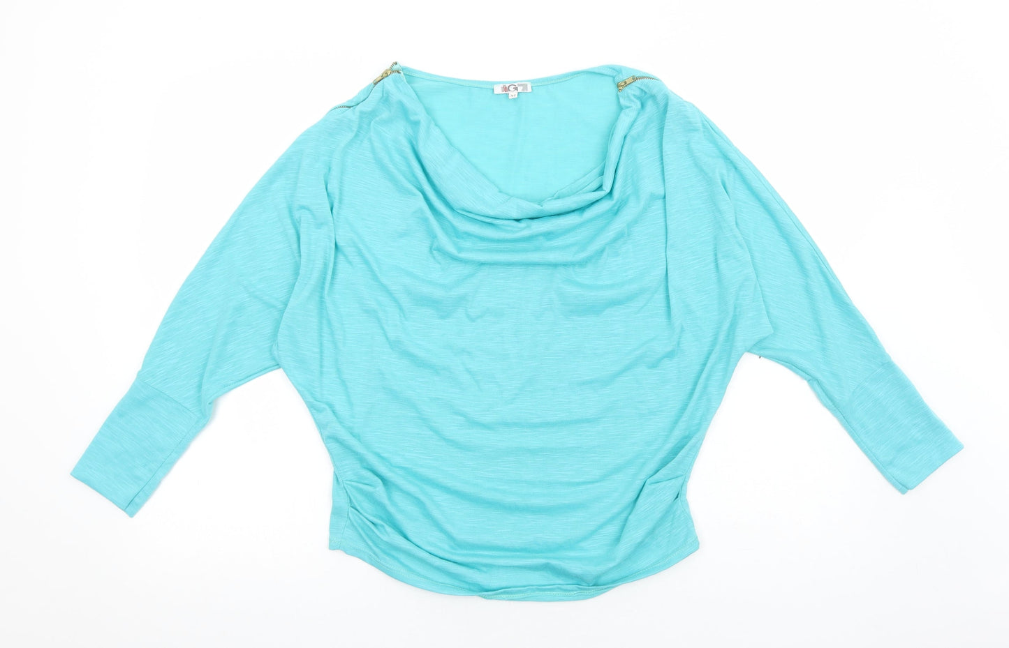 Preworn Womens Blue Polyester Basic Blouse Size M Cowl Neck - Batwing
