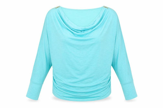 Preworn Womens Blue Polyester Basic Blouse Size M Cowl Neck - Batwing
