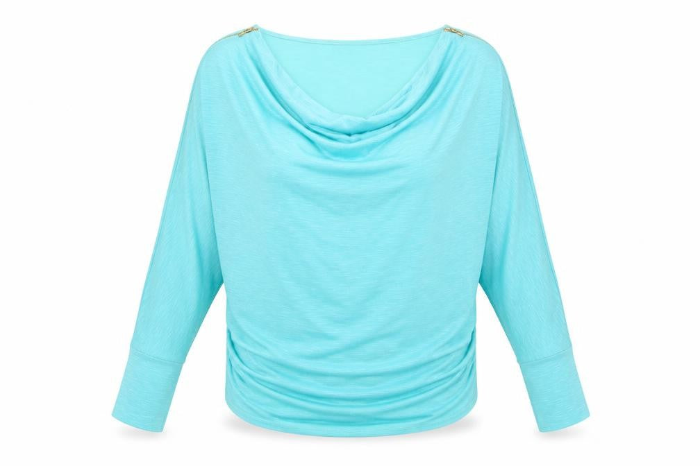 Preworn Womens Blue Polyester Basic Blouse Size M Cowl Neck - Batwing