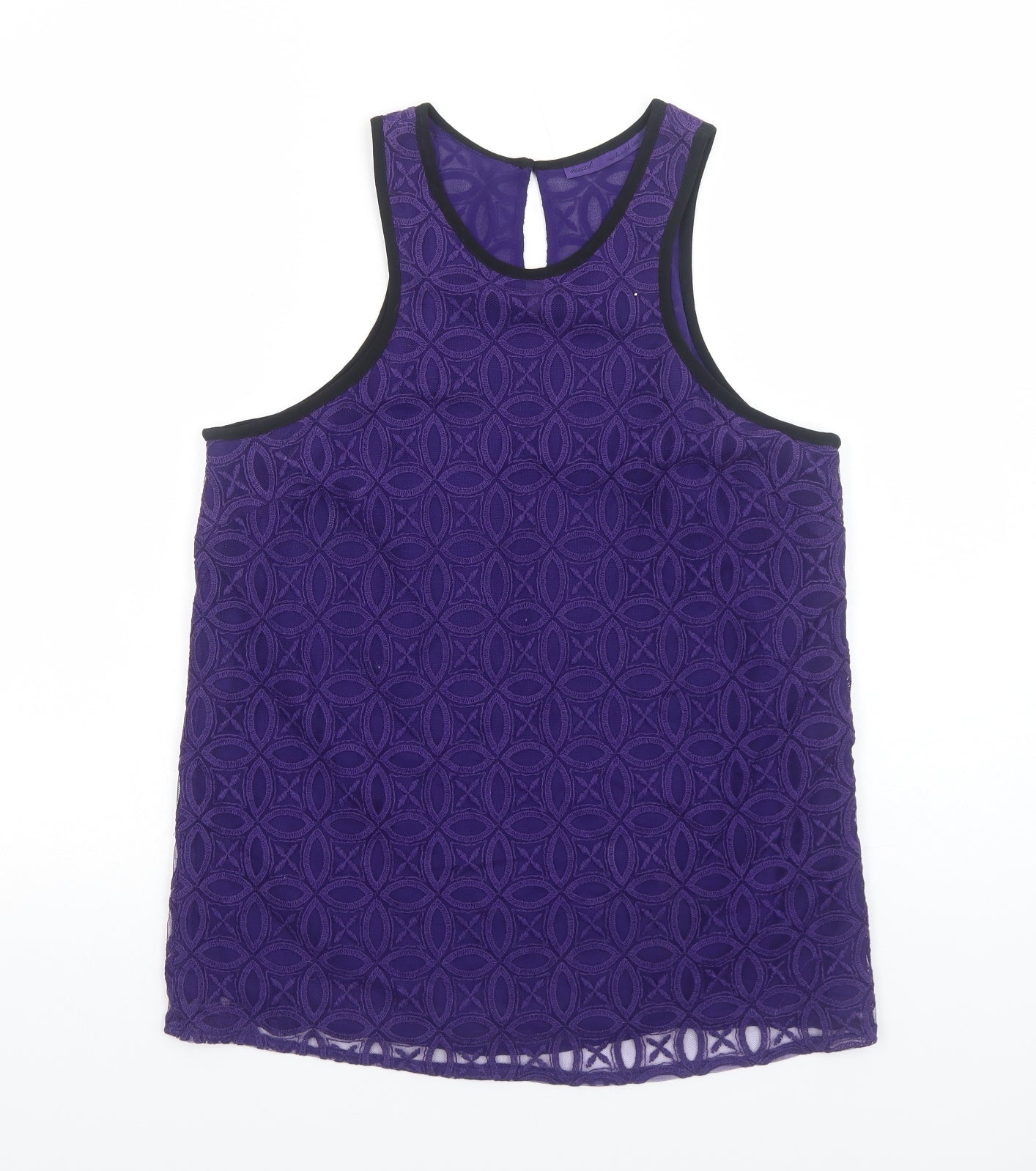 NEXT Womens Purple Geometric Polyester Basic Tank Size 14 Scoop Neck