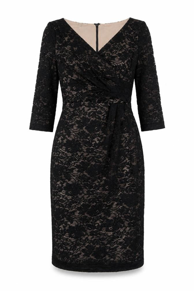 Kaliko Womens Black Floral Polyester A-Line Size 8 V-Neck Zip