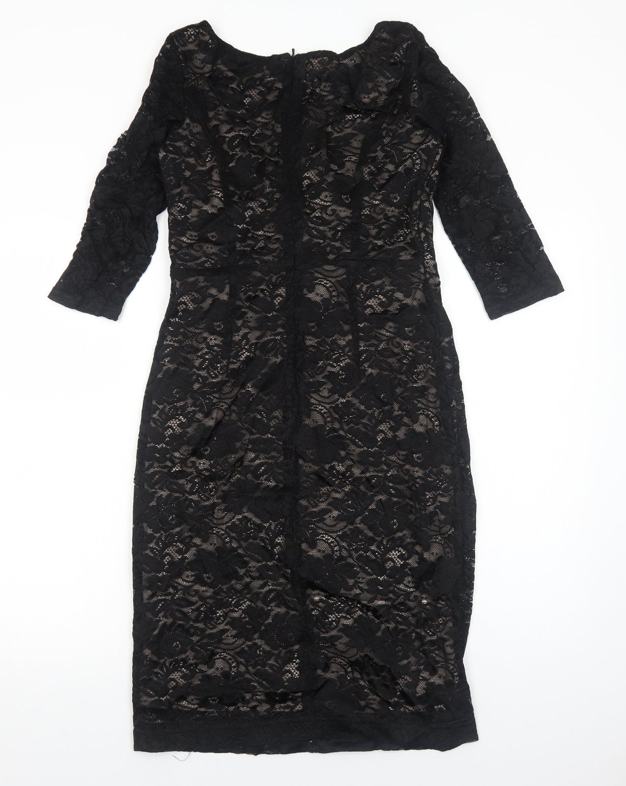 Kaliko Womens Black Floral Polyester A-Line Size 8 V-Neck Zip