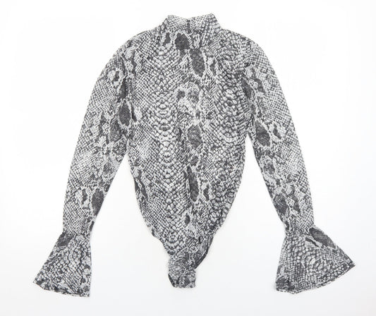 Glamour Womens Grey Animal Print Polyester Bodysuit One-Piece Size 10 Snap - Snake print