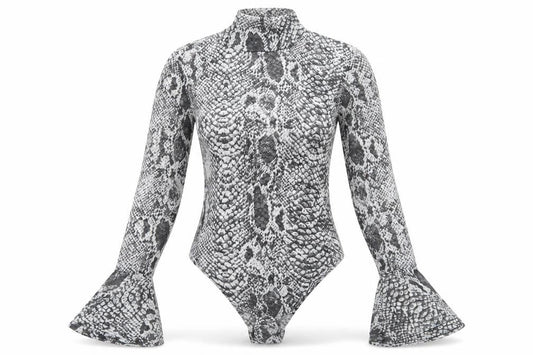 Glamour Womens Grey Animal Print Polyester Bodysuit One-Piece Size 10 Snap - Snake print