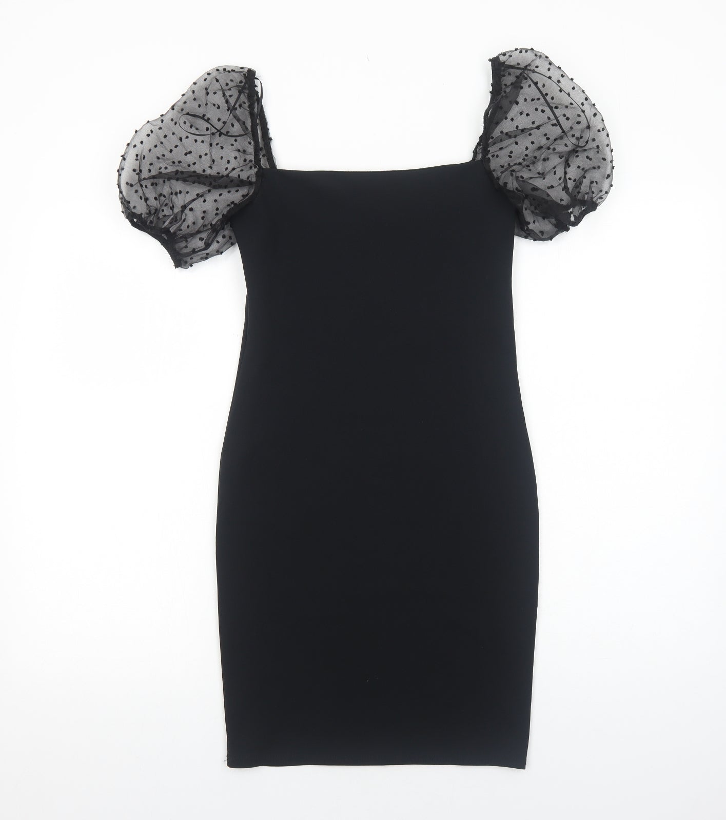 New Look Womens Black Polka Dot Viscose Bodycon Size 10 Square Neck Pullover