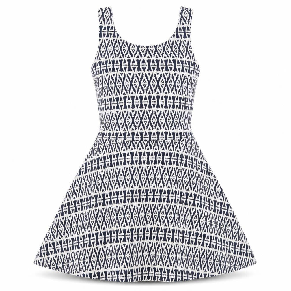H&M Womens Blue Geometric Viscose Fit & Flare Size 8 Round Neck Pullover
