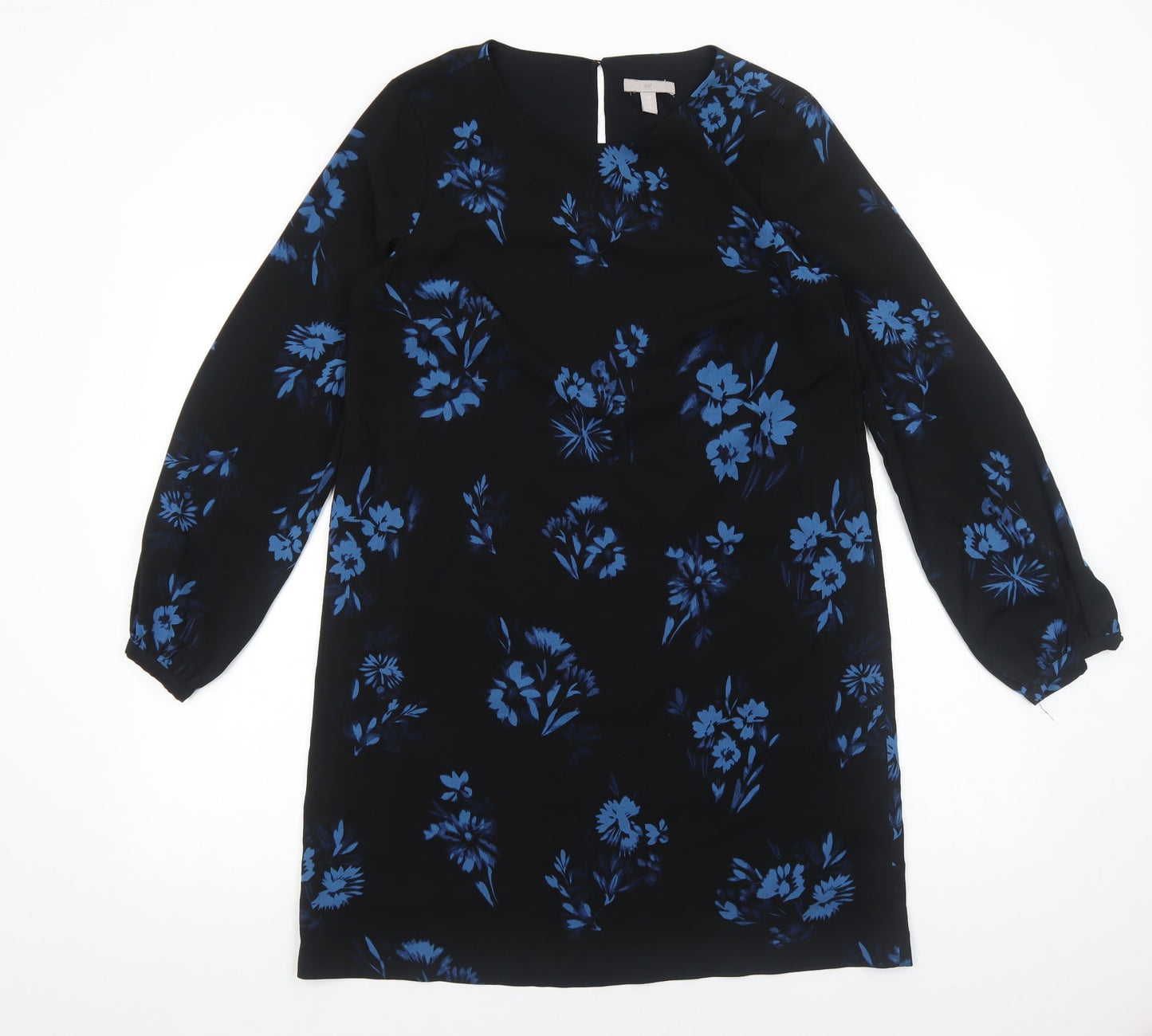 H&M Womens Black Floral Polyester A-Line Size 12 Round Neck Pullover