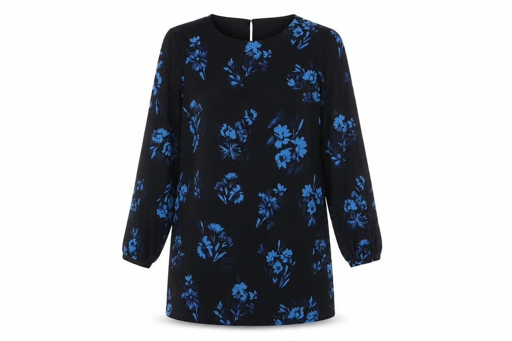 H&M Womens Black Floral Polyester A-Line Size 12 Round Neck Pullover