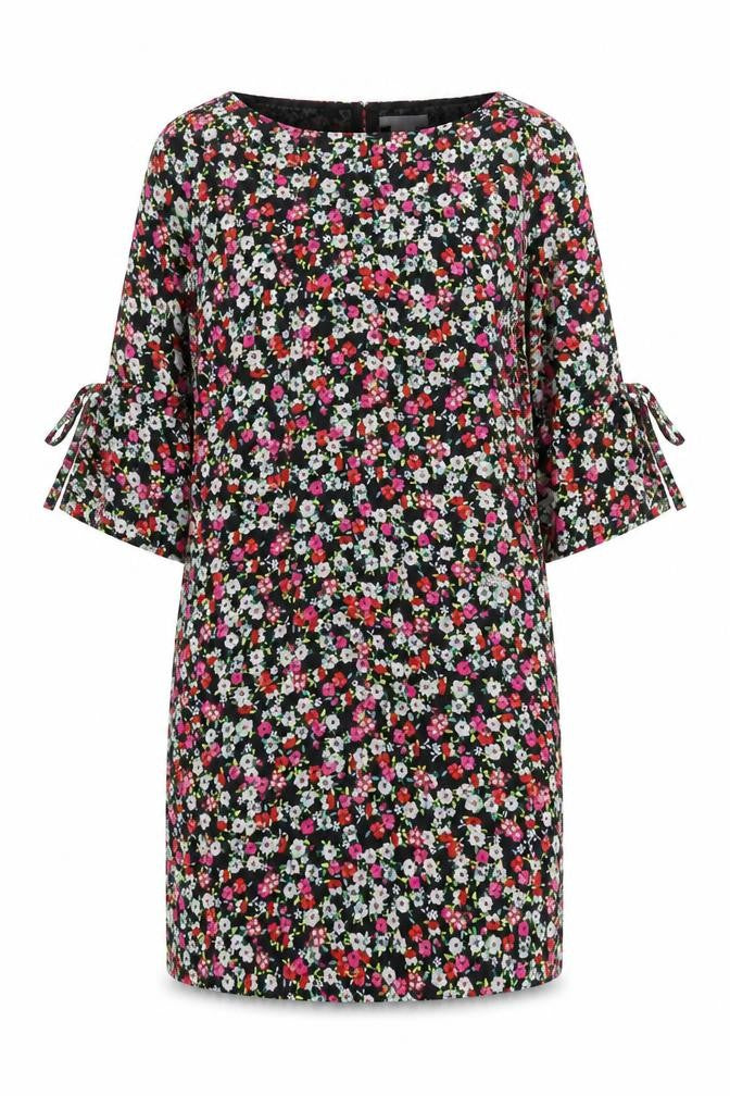 H&M Womens Black Floral Polyester A-Line Size 10 Boat Neck Pullover
