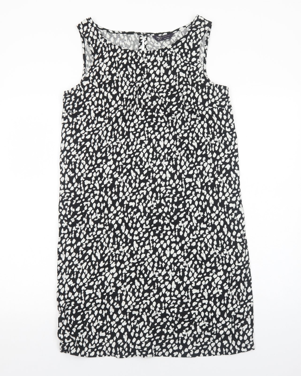Marks and Spencer Womens Black Geometric Cotton A-Line Size 10 Boat Neck Pullover