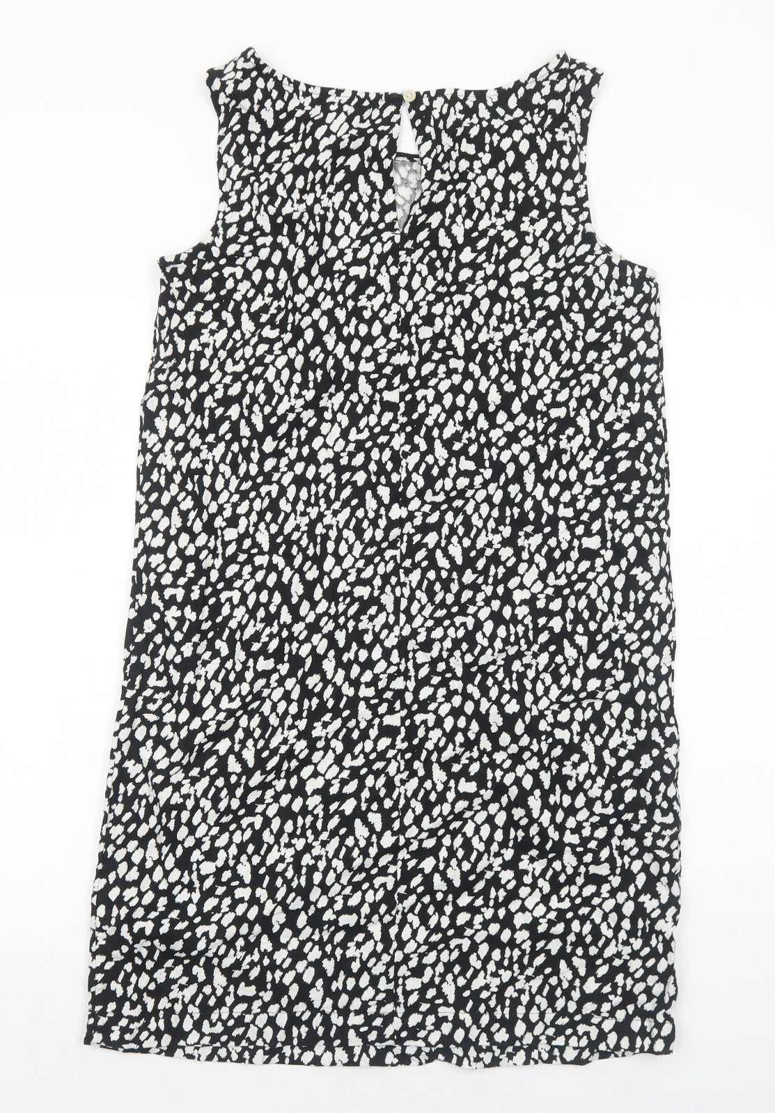 Marks and Spencer Womens Black Geometric Cotton A-Line Size 10 Boat Neck Pullover