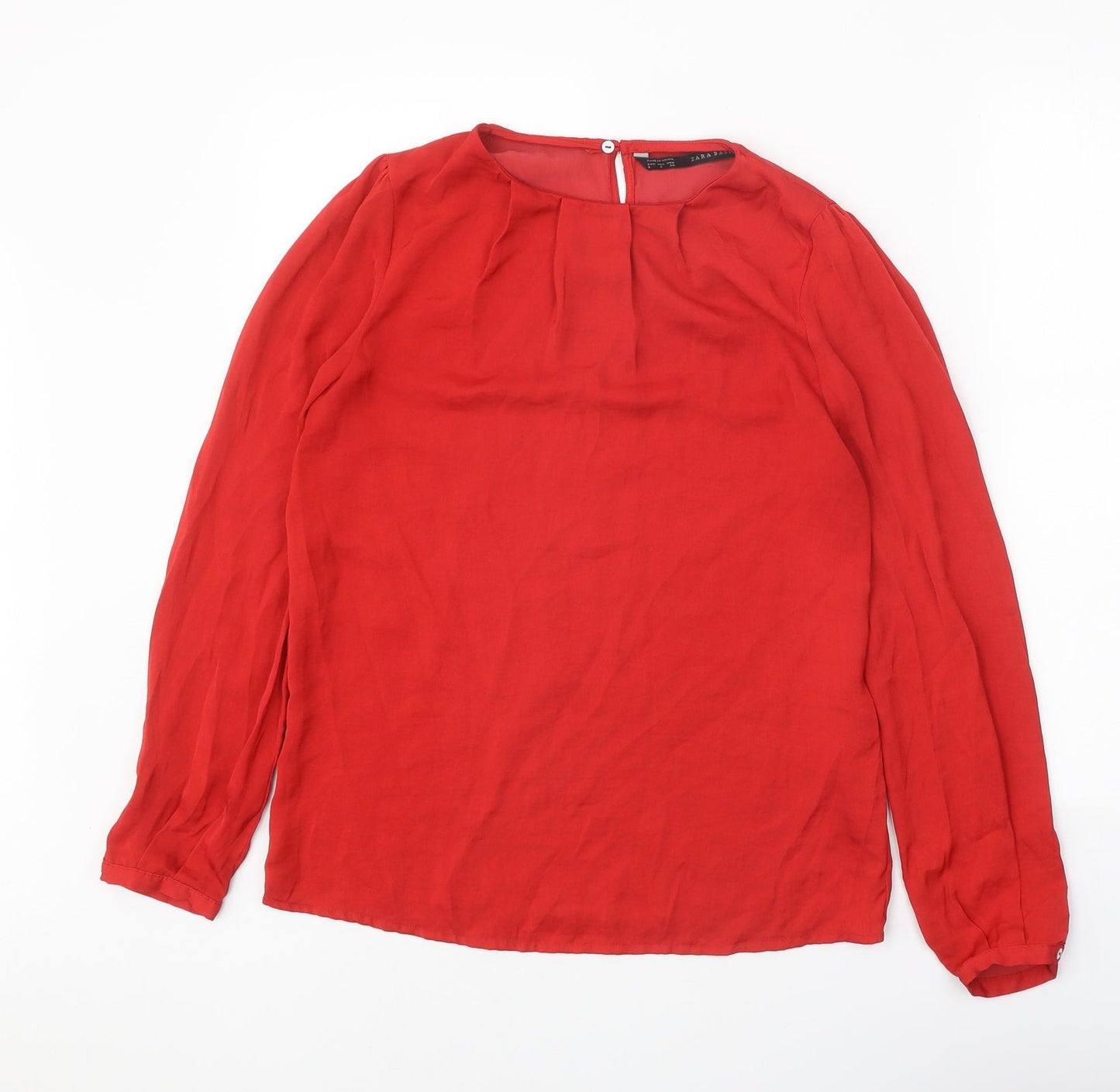 Zara Womens Red Polyester Basic Blouse Size S Round Neck
