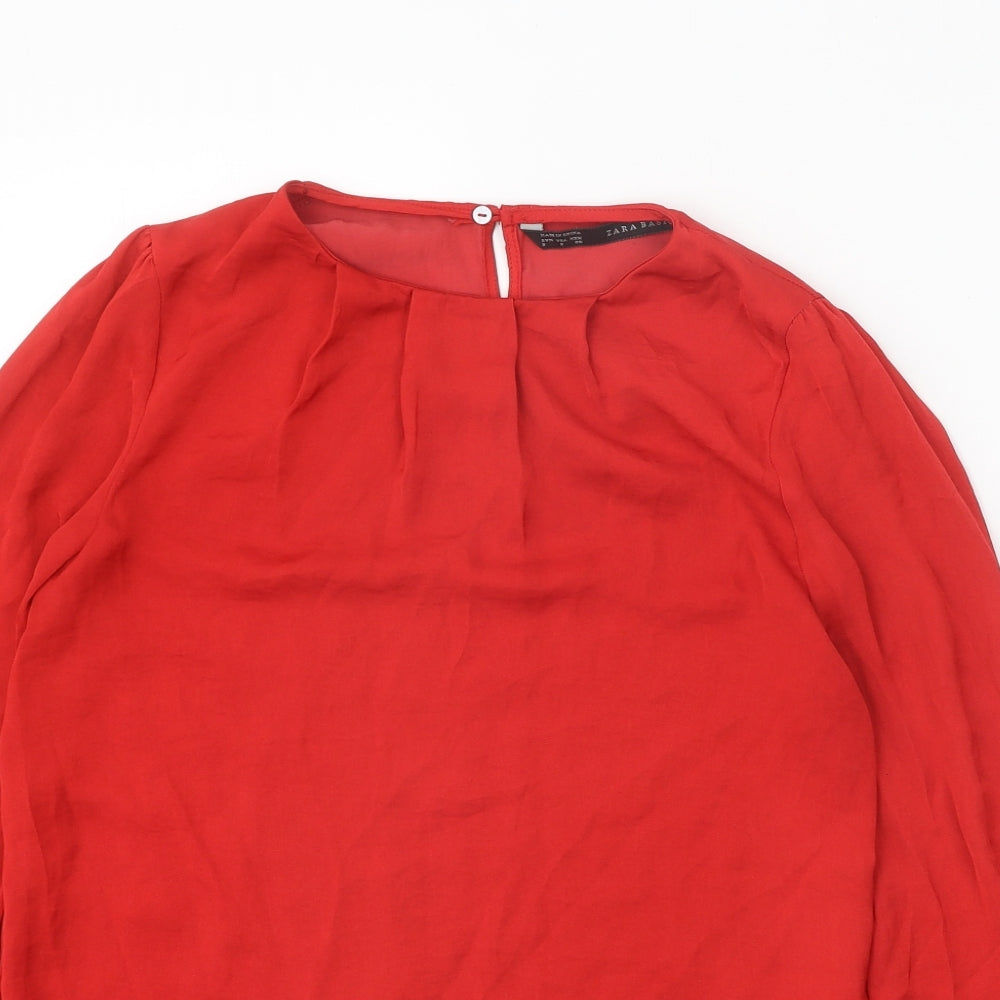 Zara Womens Red Polyester Basic Blouse Size S Round Neck