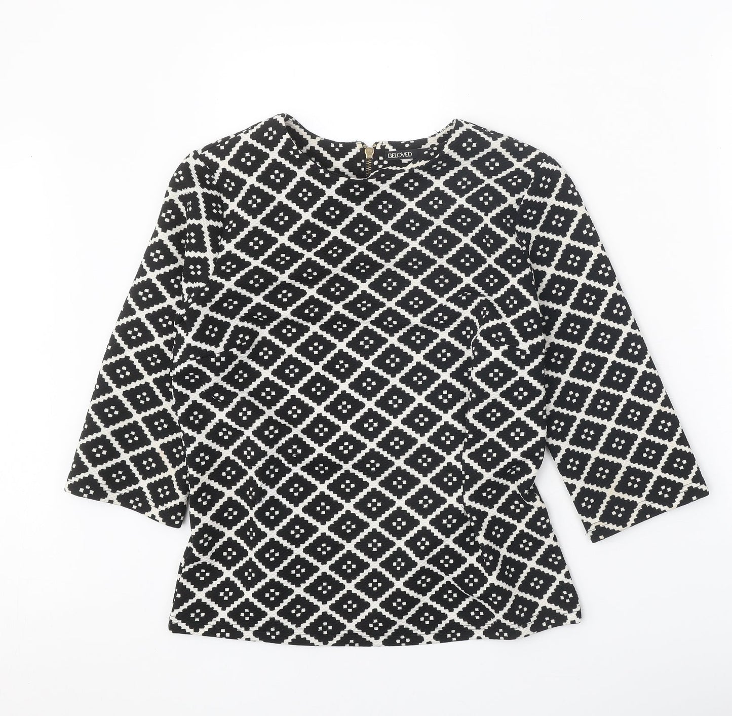 Beloved Womens Black Geometric Polyester Basic Blouse Size M Scoop Neck